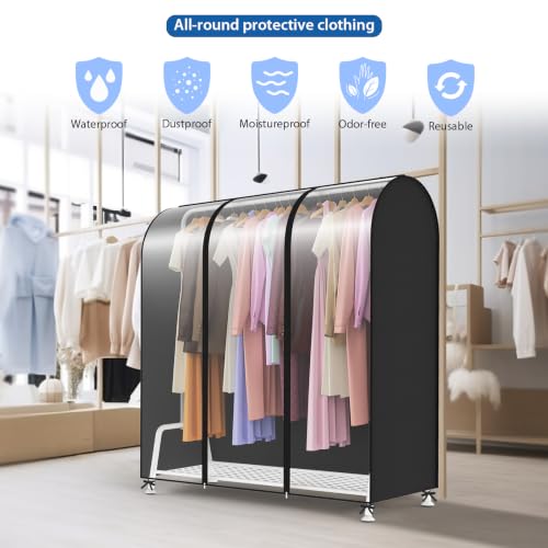 Zilink Clear Garment Rack Covers Garment Cover for Clothing Rack 50 in | Dustproof, Breathable, 2 Durable Zippers, Cover for Clothing Rack for Garment Rack (Rack Not Included) - size: 50"L x 20"W x 60"H - Clear/Black