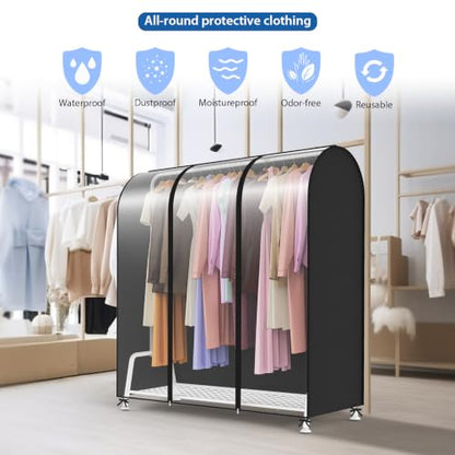 Zilink Clear Garment Rack Covers Garment Cover for Clothing Rack 50 in | Dustproof, Breathable, 2 Durable Zippers, Cover for Clothing Rack for Garment Rack (Rack Not Included) - size: 50"L x 20"W x 60"H - Clear/Black