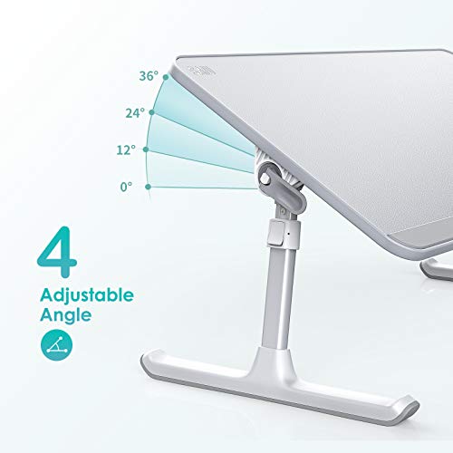 SAIJI Laptop Bed Tray Table(Large Size), Adjustable Height & Angle Laptop Stand for Bed with Detachable Stopper,Leather Bed Desk for Laptop,Portable Laptop Tray for Bed Sofa Couch and Floor (Grey)