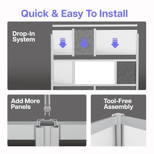 Room Divider for Office Privacy – Modular Freestanding Partition with Whiteboard, PET Acoustic Panel, and Frosted Acrylic, Workflow Multi-Functional Wall, Gray Frame, Easy Assembly (70” x 70”) - size: 70" x 70"