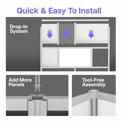 Room Divider for Office Privacy – Modular Freestanding Partition with Whiteboard, PET Acoustic Panel, and Frosted Acrylic, Workflow Multi-Functional Wall, Gray Frame, Easy Assembly (70” x 70”) - size: 70" x 70"