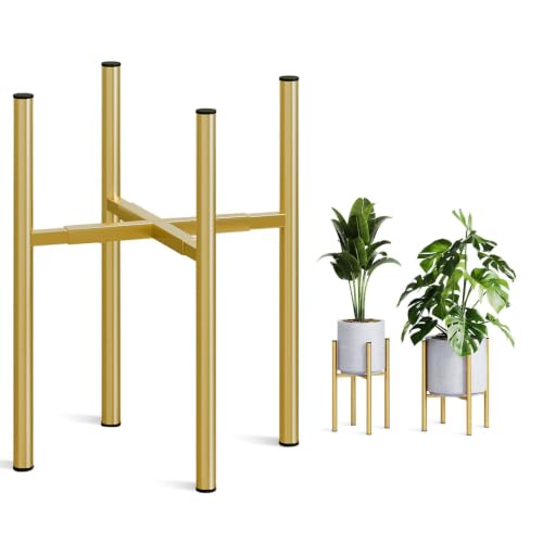 Adjustable Metal Plant Stand Indoor, Fits 8-14 Inch Pots, Mid Century Modern Gold Planter Holder,2 Heights, Heavy Duty 160 lb, Indoor Outdoor Corner Floor Pot Stand, Golden - color: golden