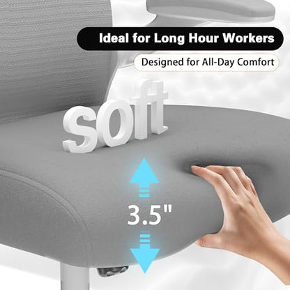Ergonomic Home Office Chair, 4-Way Lumbar, Thick Cushion, 330LBS | Adjustable Lumbar (up/down/in/out), Rocking Mesh Back, Flip-up Arms, Easy Assembly, Ideal for home offices & small workspaces - color: Gray+champagne