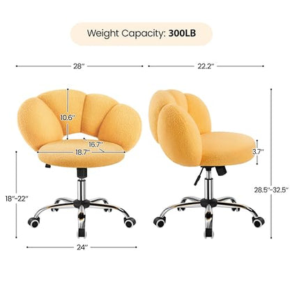 Yaheetech Yellow Petal Boucle Makeup Vanity Desk Chair with Wheels, Swivel | Soft foam-padded boucle fabric fits vanity, bedroom, office or sewing desks; adjustable height, swivel wheels, fast assembly. - color: Yellow