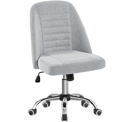 Yaheetech Light Gray Velvet Armless Vanity Desk Chair, Adjustable Swivel | Compact soft velvet seat fits small vanity, sewing or office desks; adjustable height, swivels on smooth wheels, fast setup. - color: Light Gray