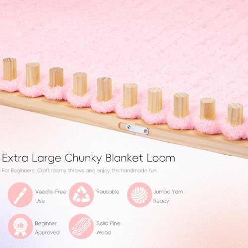PIRXXIY 65'' Chunky Yarn Blanket Loom, Knitting Loom for Custom Hand Knitting Yarn Chunky, Extra Large Loom for Beginners DIY Craft Enthusiasts