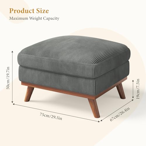Vesgantti Large Ottoman for Modular Sofa, 29.5" Corduroy Ottoman with Spring Cushion, Rectangle Foot Rest for Couch, Entrance Footstool with Wood Legs, Footstool for Living Room, Bedroom, Dark Gray - color: 29.5" - Ottoman Dark Gray