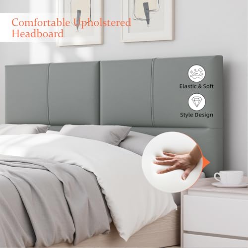 Upholstered Headboard Queen Size, Leather Head Board with Sturdy Metal Legs, Solid Wood Bed Headboard with Height Adjustable, Gray - color: Gray, size: Queen