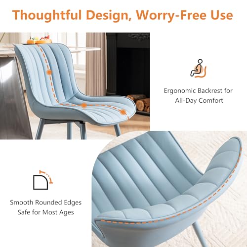 YOUNUOKE Mid-Century Modern Dining Chairs Set of 2, Blue PU Leather | Faux leather upholstery with blue metal legs. Fits dining room, kitchen, and guest reception. Easy to clean. Armless design. - color: All Blue