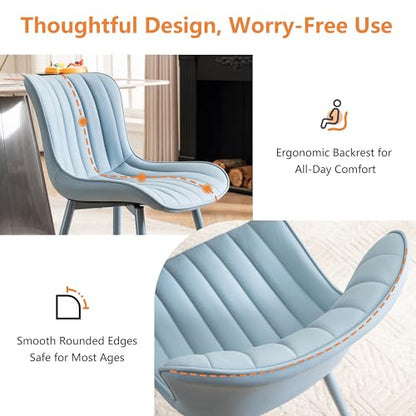 YOUNUOKE Mid-Century Modern Dining Chairs Set of 2, Blue PU Leather | Faux leather upholstery with blue metal legs. Fits dining room, kitchen, and guest reception. Easy to clean. Armless design. - color: All Blue