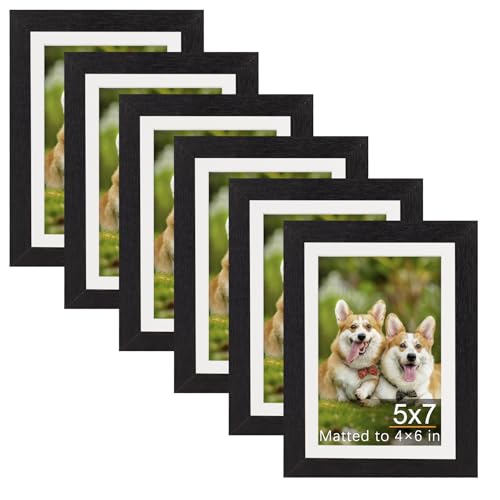 TOFOREVO 5x7 Picture Frames with 4x6 Mat Set of 6, Black | Wood Grain Design, Wall Mounting or Tabletop Display, for Christmas Mother's Day Father's Day birthday - color: Black Wood Grain, size: 5x7