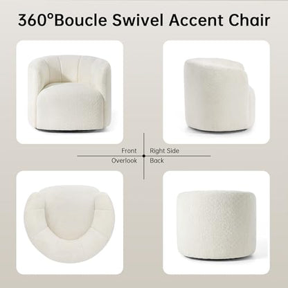Swivel Accent Chair, No Assembly Required Upholstered Boucle Fabric Barrel Chair for Living Room, Beige - size: swivel chair