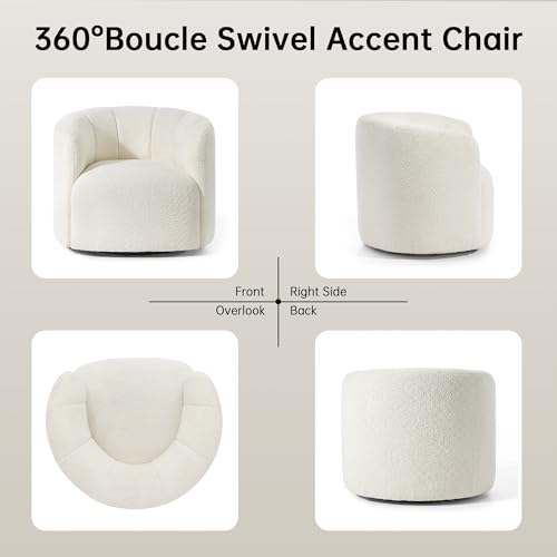 Swivel Accent Chair, No Assembly Required Upholstered Boucle Fabric Barrel Chair for Living Room Set of 2, Beige - size: 2 swivel chair