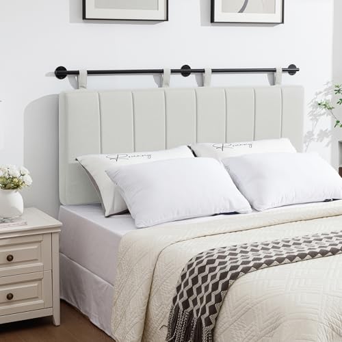 Queen Headboard Only, Wall Mounted Hanging Upholstered Bed Head Board | Modern Vertical Channel Design of Fine Linen, Elegant Light Yellow Fluted Headboard for Bedroom (Light Yellow, Queen Size ) - color: Linen/Light Yellow, size: Queen