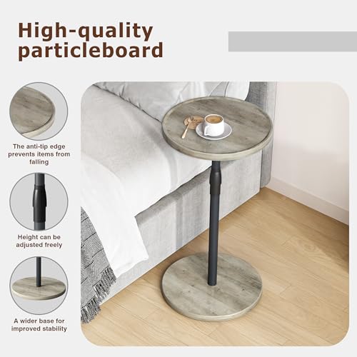 Adjustable Round Side Table, Pedestal Drink Table for Small Spaces | Small End Table, Tall Round Nightstand for Living Room Bedroom Oak ET-010QK - color: Oak