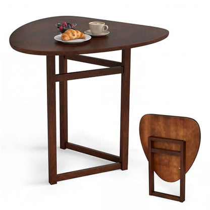 GOFLAME Folding Dining Table for 2 People, 31.5” Triangle Kitchen Table with Rubber Wood Legs, Space Saving Dinner Table for Dining Room, Apartment, Breakfast Nook, Small Space, Walnut - color: Walnut