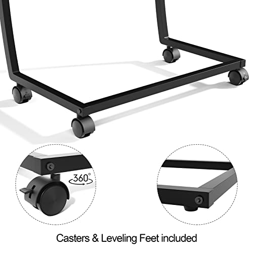 SRIWATANA Dark Walnut C Shaped Side Table with Wheels, Wood End Sofa Table | C-Table with Lockable Wheels Slides Under Sofa, Sturdy Wood Bedside Laptop Desk for Coffee, Snacks, and Study Use - color: Dark Walnut W/ Caster