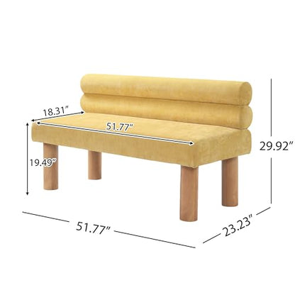 Christopher Knight Home Wally Fabric Upholstered Dining Bench, Long Dining Room Chair, Wooden Entryway Bench, Bedroom End of Bed Bench, Yellow+Natural - color: Yellow+natural