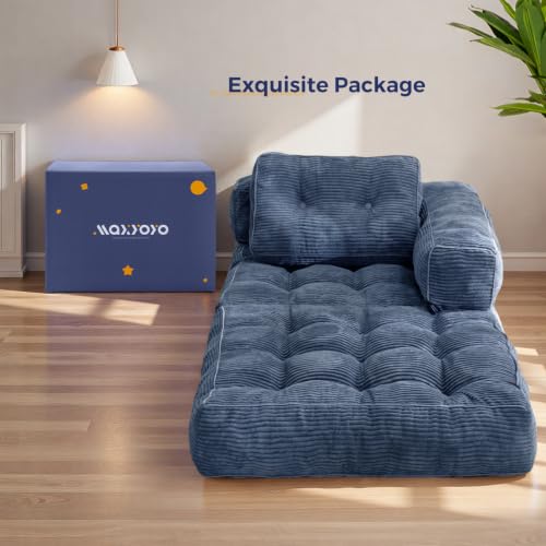 MAXYOYO Folding Sofa Bed, Convertible Chair Bed with Pillow | L-Shaped Floor Sofa with Armrest and Pillow, Foldable Portable Fold Out Comfy Chair Bed for Living Room Bedroom, Dusty Blue - color: Dusty Blue