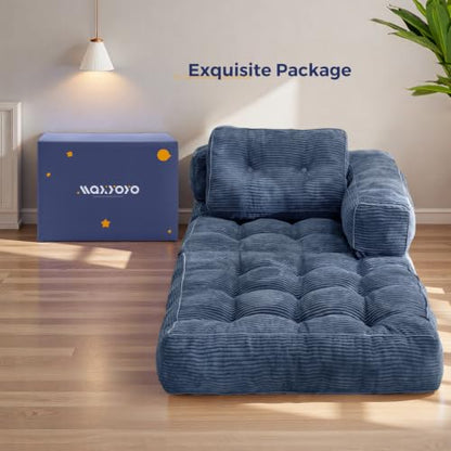 MAXYOYO Folding Sofa Bed, Convertible Chair Bed with Pillow | L-Shaped Floor Sofa with Armrest and Pillow, Foldable Portable Fold Out Comfy Chair Bed for Living Room Bedroom, Dusty Blue - color: Dusty Blue