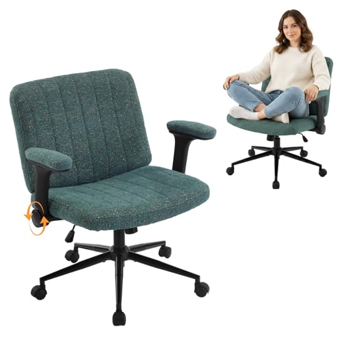 VINGLI Criss Cross Chair with Adjustable Flip-Up Arms,Cross Legged Chair with Wheels,Extra Wide Office Chair,Desk Chair for Home,Office,Vanity,Bedroom,Apartment,Starry Chenille,Dark Green - color: Dark Green