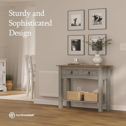 Solid Wood Hall Table Console 34.49" W, 12.64" D, 28.82" H - Farmhouse Entryway Table with 2 Drawers, Office Hallway Foyer, Wooden Storage, Cupboard Console Table - color: Grey