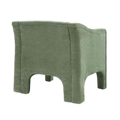 Penau Barrel Accent Chair, Chenille Upholstered Green Chair | Soft Chenille Upholstery, Enclosed Barrel Arms, Compact Lounge Seating For Living Room, Bedroom, Reading Nooks
