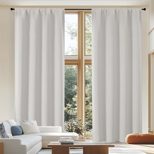 Simplebrand Ava Natural Blackout Curtains for Patio 108 Inches Long 2 Panels Set, Solid Thermal Insulated Room Darkening Rod Pocket Window Treatment Curtains Blackout Drapes, W50 x L108 Inch, Natural - color: Natural, size: 50"W x 108"L (Pack of 2)