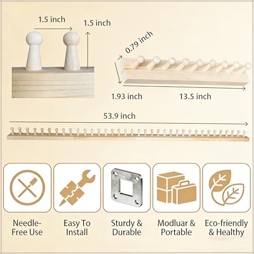 FOBEVTEF 53.9'' DIY Chunky Knit Blanket Loom, Wooden Loom Frame for DIY Throw Blankets, Adjustable Size Hand Knitting Kit | No Needles Required | Foldable & Portable | Beginner Friendly Yarn Craft - size: 53.9 inch