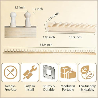 FOBEVTEF 53.9'' DIY Chunky Knit Blanket Loom, Wooden Loom Frame for DIY Throw Blankets, Adjustable Size Hand Knitting Kit | No Needles Required | Foldable & Portable | Beginner Friendly Yarn Craft - size: 53.9 inch