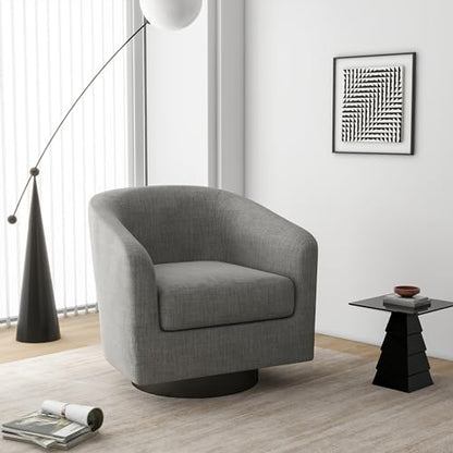 Swivel Barrel Accent Chair, Comfy Reading Armchair, Light Grey, Set of 1 | Club Chairs for Adults, Low-Back Design, Modern Round Style, Solid Wood Frame & Metal Swivel Base, For Living Room & Bedroom - color: Light Grey
