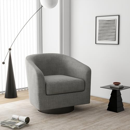 Swivel Barrel Accent Chair, Comfy Reading Armchair, Light Grey, Set of 1 | Club Chairs for Adults, Low-Back Design, Modern Round Style, Solid Wood Frame & Metal Swivel Base, For Living Room & Bedroom - color: Light Grey