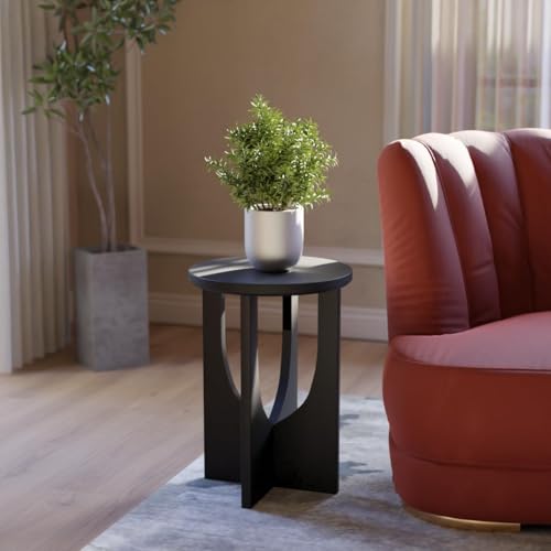 Stupa Solid Wood End Table – 22" Tall Round Side Table for Living Room or Bedroom, Handcrafted Accent Table in Distressed Black Finish, Easy Assembly, Modern Minimalist Design for Small Spaces - color: Stupa Black