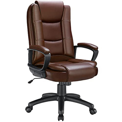 Adjustable High Back PU Leather Executive Office Chair, Brown | Ideal for office or home, 360° swivel, padded armrests, pneumatic height adjustment, Durable PU leather for long sitting - color: Brown