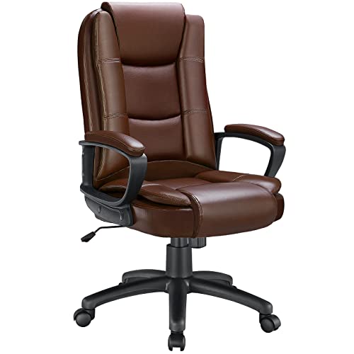 Adjustable High Back PU Leather Executive Office Chair, Brown | Ideal for office or home, 360° swivel, padded armrests, pneumatic height adjustment, Durable PU leather for long sitting - color: Brown