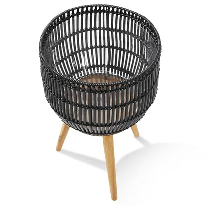 Casafield Indoor Planter with Stand, Black Floor Planter with Wood Legs, Large Plant Pot Cover with Liner for Houseplants, Flower Pots and Trees - color: Black With Natural Legs