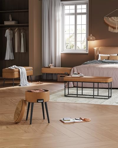 VASAGLE Storage Ottoman Bench for Entryway, PU Leather, Loads 660 lb | Ottoman Bench, Transitional, with Stitching, Bedroom, Living Room, Caramel Brown, EKHO Collection ULOM085K01 - color: Caramel Brown, style: Steel Frame Bench