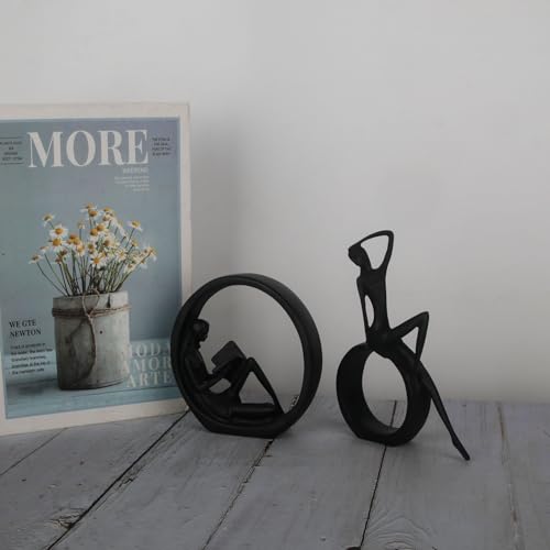 Modern Abstract Black Art Bookshelf Decor - Girl Statue Black Figurines for Home Office Living Room Table Decorations, Reading Figurines for Coffee Shelf Table Centerpiece (6.7inx4.72in) | Resin, Black Figurines, Home Office Living Room Table Desktop Bedr