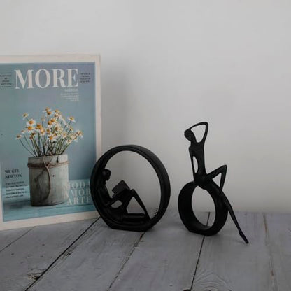 Modern Abstract Black Art Bookshelf Decor - Girl Statue Black Figurines for Home Office Living Room Table Decorations, Reading Figurines for Coffee Shelf Table Centerpiece (6.7inx4.72in) | Resin, Black Figurines, Home Office Living Room Table Desktop Bedr