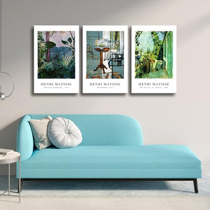 Wieco Art Canvas Prints Wall Art Set of 3 Henri Matisse Aesthetic Posters The Terrace, St.Tropez The Window Moroccan Landscape Matisse Prints Posters for Home Decorations - size: 16x24inchx3pcs(40x60cmx3pcs)