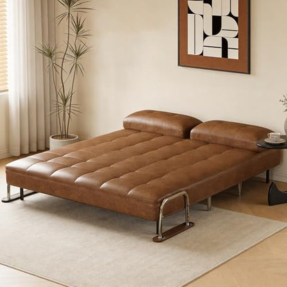 70.86In Faux Leather Convertible Sofa Bed Futon Couch Brownwn | Sturdy Metal Legs, Folding Build, Adjustable Backrest, Heavy‑Duty Support, Space‑Saving, Multi‑Position Unit, Apartment‑Fit - size: 70.86"