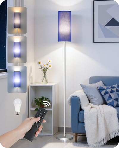 Dimmable Floor Lamps for Living Room with Remote and Foot Switch, 64.4” Modern Standing Tall Lamp, Corner Lamp for Bedroom, Office, Bulb Included, 3000K-6500K, Blue and Silver, FCC Listed SU06LD05W1 - color: Blue and Silver