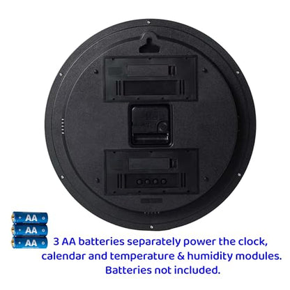 13" Gold Battery Powered Silent Wall Clock | Calendar, Temperature, Humidity, J-3728 - color: Gold