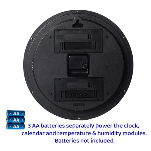 13" White Battery Powered Silent Wall Clock with Calendar Temperature and Humidity H-7326 - color: White