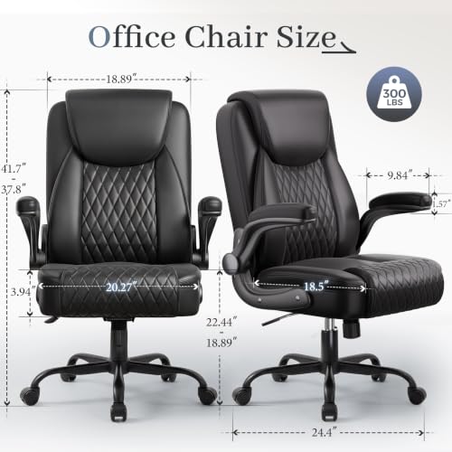 GTPOFFICE Executive Office Chair with Comfortable Lumbar Support, Ergonomic Gaming Chair with Flip-up Armrests & Zoned Pressure-Relief Cushion, Comfy PU Leather Desk Chair, Light Black - color: Light-black
