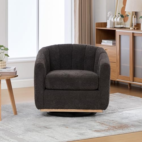 YaFiti Modern Swivel Accent Chair 1 pcs, Round Barrel Club Chair, Charcoal | Premium Chenille Fabric, High-resilience Foam, Solid Wood Base, 350lbs Capacity, Upholstered Armchair for Living Bedroom - color: Charcoal