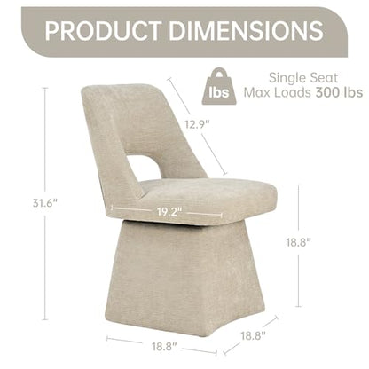 VKNOW Upholstered Swivel Dining Chair with Curved Open Back | Modern Dining Room Chairs with Chenille Fabric, Space-saving, Easy Assembly, for Dining Room, Living Room, Bedroom, Khaki - color: Khaki