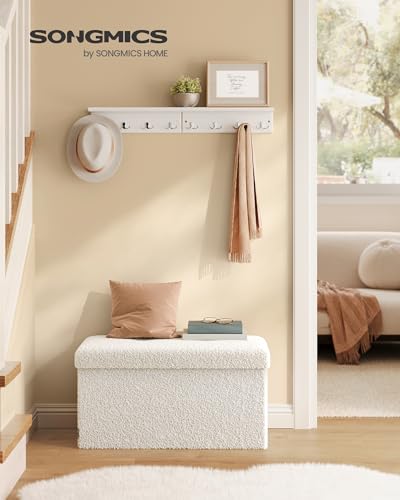 SONGMICS Storage Ottoman Bench, Storage Chest, 15 x 30 x 15 Inches, Foot Rest Stool, End of Bed Bench, Load up to 660 lb, for Living Room, Bedroom, Entryway, Cream White ULSF096W01 - color: Cream White, size: 15"D x 30"W x 15"H, style: Rectangle