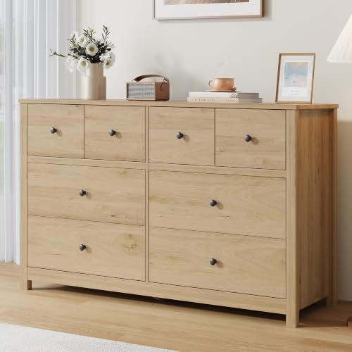 Garvee Oak 8 Drawer Dresser, Large Modern Dresser for Closet, Bedroom | Storage Chest with Large Drawers & Wide Top for Hallway, Entryway - color: Oak, size: 15.7"D x 53"W x 29.1"H (8 Drawers)
