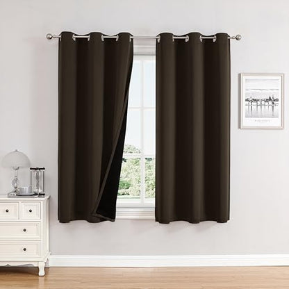 ChrisDowa 100% Blackout Curtains for Bedroom 63 Inches Long 2 Panels Set | 2 Thick Layers, Thermal Insulated, Light Blocking, Grommet, Window Treatment, Living Room Drapes, Brown, 38 x 63 Inch - color: Brown, size: 38"W x 63"L (Pack of 2)
